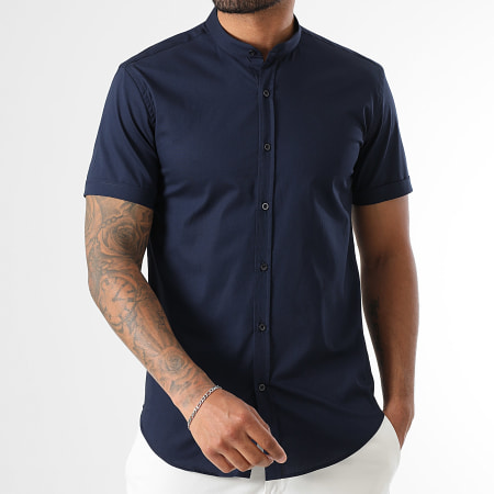 LBO - Slim Fit Mao kraagoverhemd met korte mouwen 2186 marineblauw