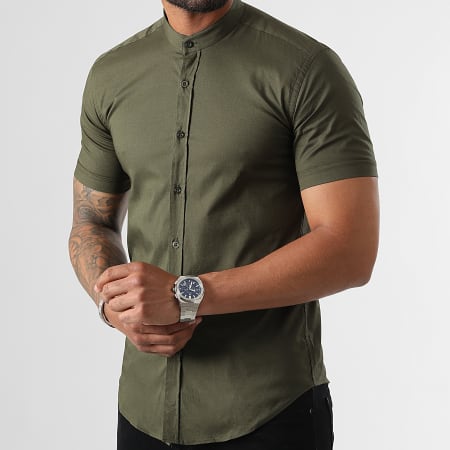 LBO - Camicia a maniche corte con colletto Mao Slim Fit 2187 Verde Khaki