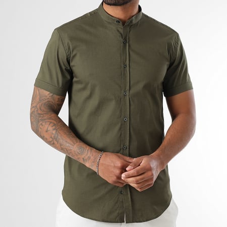 LBO Chemise Manches Courtes Col Mao Slim Fit 2187 Vert Kaki