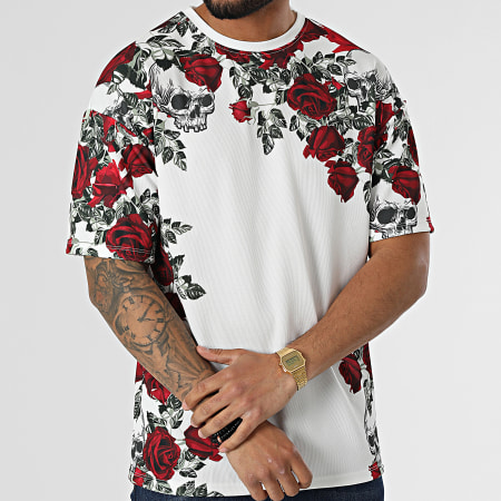 Frilivin - Blanco Rojo Floral Camiseta