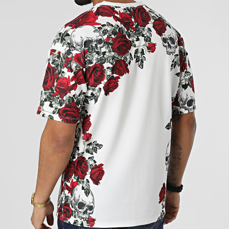 Frilivin - Maglietta bianca rossa con fiori