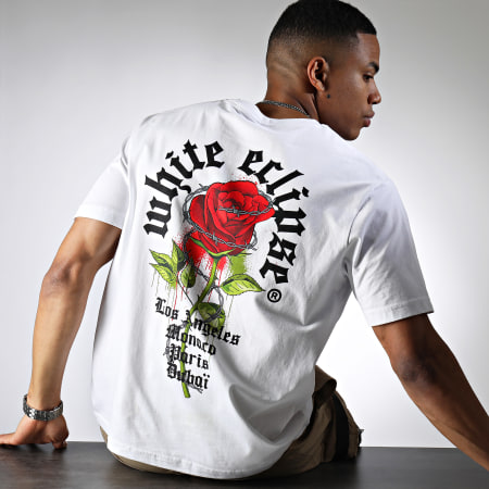 Luxury Lovers - Tee Shirt Oversize Large Roses Barbed Blanc