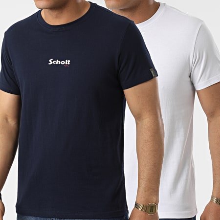 Schott NYC - Set di 2 magliette con logo 2 Bianco Blu Navy