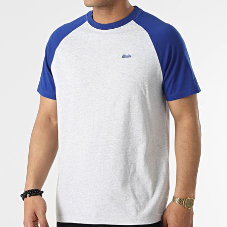 Superdry - Camiseta Raglan Vintage Baseball Gris Claro Jaspeado Azul Real
