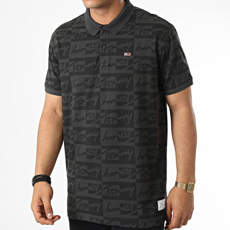 Tommy Jeans - Polo A Manches Courtes RLX Signature All Over Print 2968 Gris Anthracite Noir