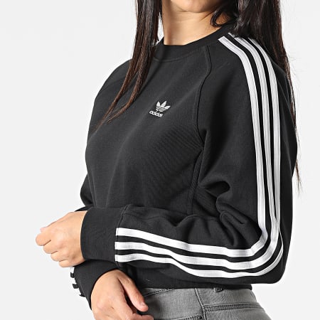 Adidas Originals - Sudadera corta con cuello redondo a rayas para mujer HF7530 Negro