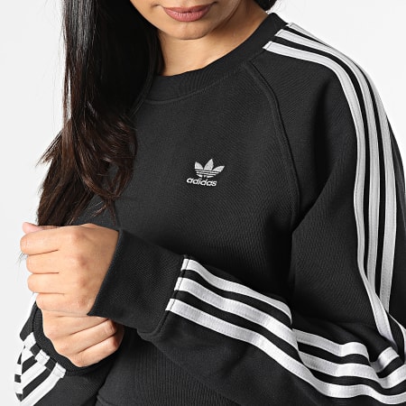 Adidas Originals - Sweat Crewneck Femme Crop A Bandes HF7530 Noir