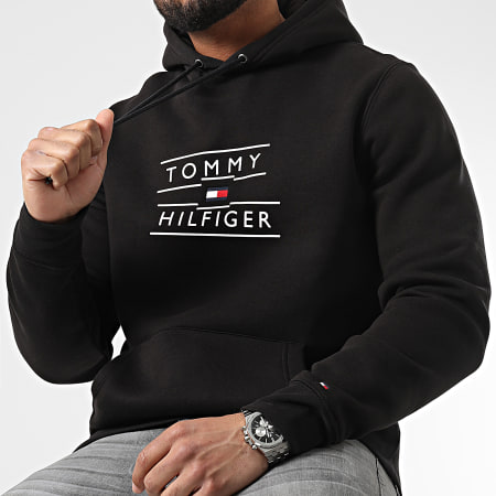 Tommy Hilfiger - Sudadera con capucha con logo apilado con cinta 7093 Negro