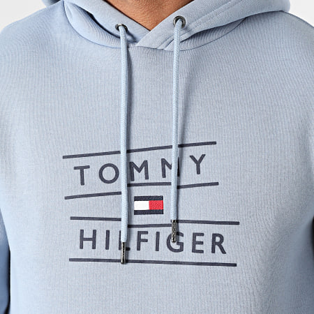 Tommy Hilfiger - Felpa con cappuccio con logo impilato 7093 Azzurro