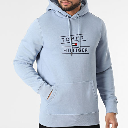 Tommy Hilfiger - Sweat Capuche Taping Stacked Logo 7093 Bleu Clair