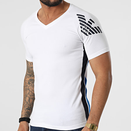 Emporio Armani - Tee Shirt Col V A Bandes 111760-2R725 Blanc ...