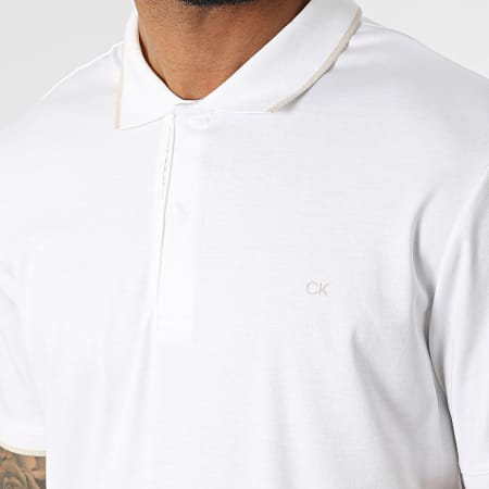 Calvin Klein - Polo A Manches Courtes Color Blocking Logo Placket 8734 Blanc Beige