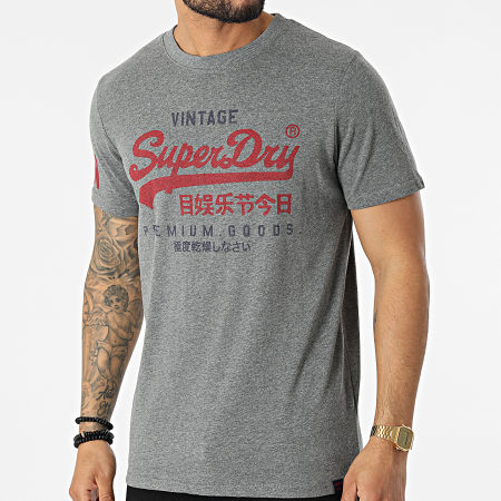 Superdry - Camiseta clásica vintage M1011317A gris jaspeado