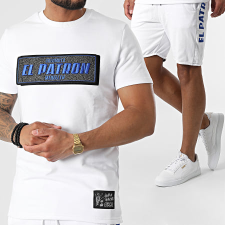Skr - El Patron Conjunto Camiseta Jogging Blanco Azul Royal Pantalón Corto