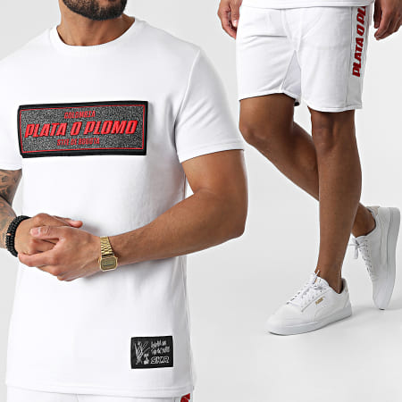Skr - Conjunto Camiseta Jogging Shorts Plata O Plomo Blanco Rojo