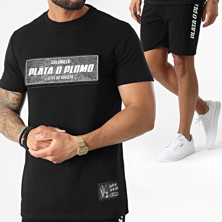 Skr - Conjunto Camiseta Jogging Shorts Plata O Plomo Negro Blanco