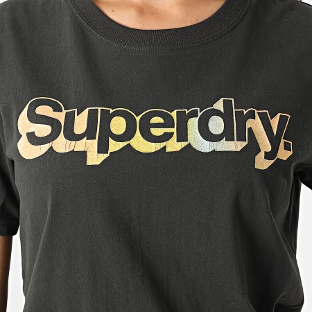 Superdry - Tee Shirt Femme Vintage Classic Metallic Noir