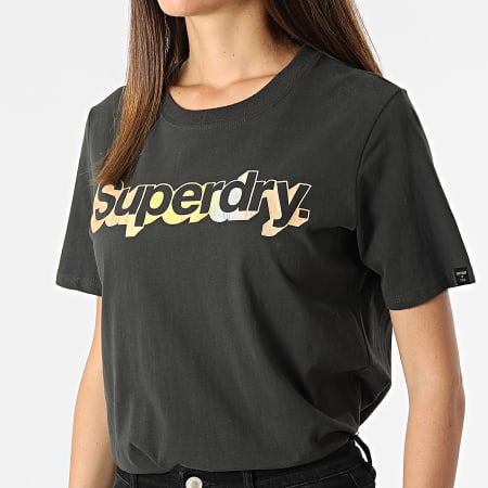 Superdry - Tee Shirt Femme Vintage Classic Metallic Noir
