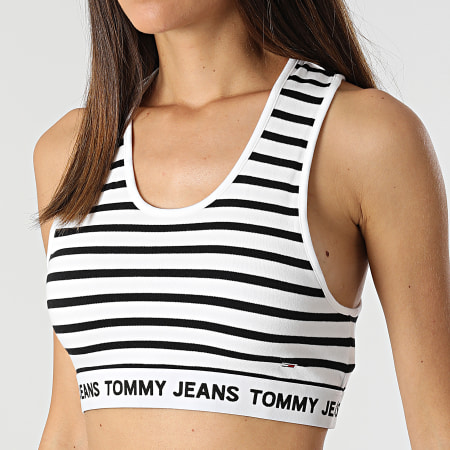 Tommy Jeans - Camiseta sin mangas con tira de logotipo recortada para mujer 2551 Blanco Negro