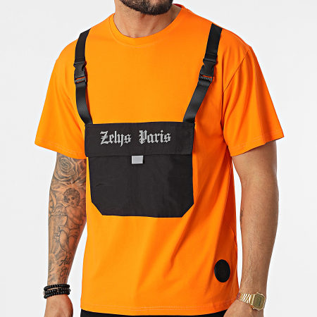 Zelys Paris - Tee Shirt A Poche Poitrine Snoop Orange Noir Réfléchissant
