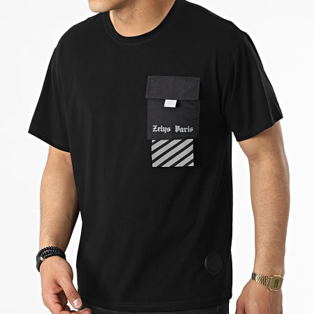 Zelys Paris - Camiseta Con Bolsillo En El Pecho Ow Negro Reflectante