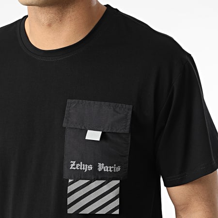 Zelys Paris - Camiseta Con Bolsillo En El Pecho Ow Negro Reflectante