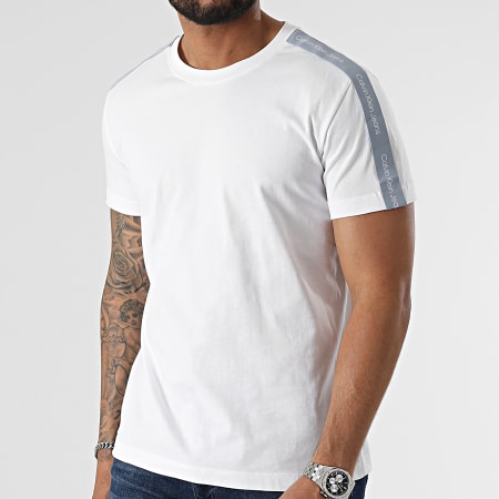 Calvin Klein - Tee Shirt A Bandes Contrast Tape Shoulder 0616 Blanc