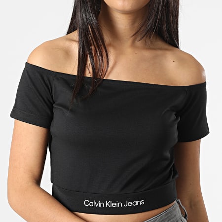 Calvin Klein Top Col Bateau Femme Crop 9079 Noir Ryses