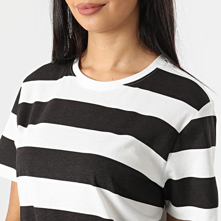 Only - June Stripe Mujer Camiseta Vestido Negro Blanco