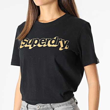 Superdry - Maglietta da donna Vintage Classic Metallic Black Gold