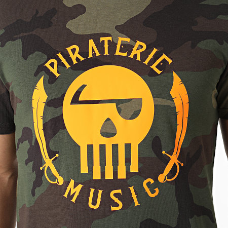 Piraterie Music - Tee Shirt Camouflage Logo Vert Kaki Orange Fluo