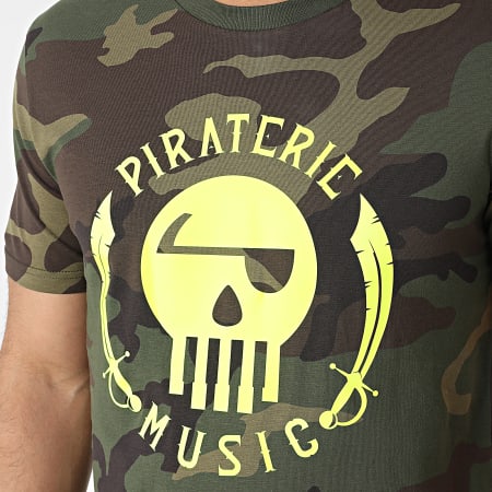 La Piraterie - Maglietta con logo mimetico Verde kaki Giallo fluo