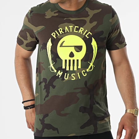 La Piraterie - Tee Shirt Camouflage Logo Vert Kaki Jaune Fluo