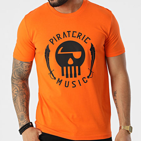 Piraterie Music - Tee Shirt Logo Orange Noir
