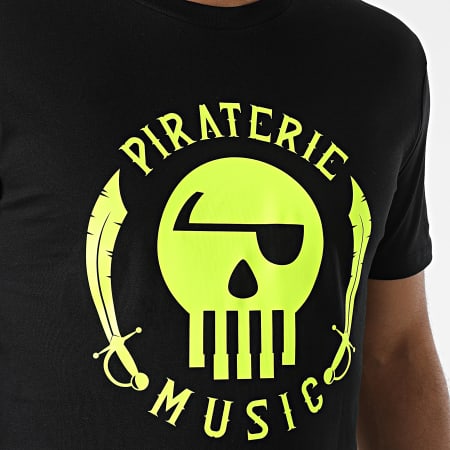 Piraterie Music - Tee Shirt Logo Noir Jaune Fluo