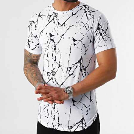 LBO - Tee Shirt Oversize Imprimé Avec Revers 2341 Marble Blanc