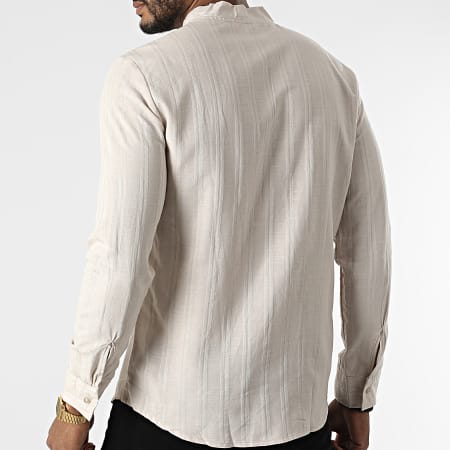 Mackten - Chemise Manches Longues A Rayures ML601 Beige