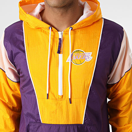 Mitchell and Ness - Chaqueta con capucha y cuello con cremallera de Los Angeles Lakers OJPO1038 Amarillo Púrpura