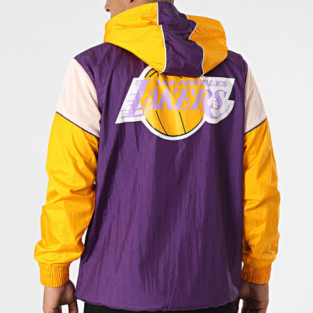 Mitchell and Ness - Chaqueta con capucha y cuello con cremallera de Los Angeles Lakers OJPO1038 Amarillo Púrpura