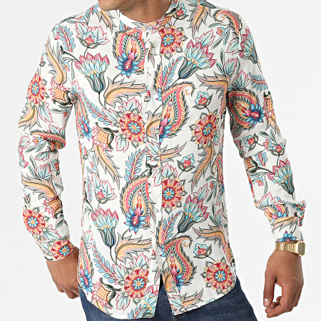 Uniplay - Camicia a maniche lunghe con colletto floreale Mao UY837 Beige