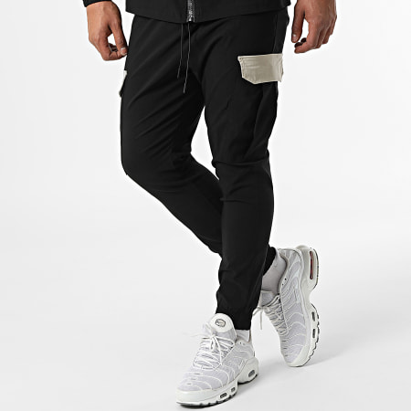 Uniplay - UP-ES-86 Giacca con zip, pantaloni, set da jogging nero beige