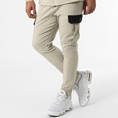 Uniplay - UP-ES-86 Beige Nero Giacca con zip Pantaloni Set da jogging