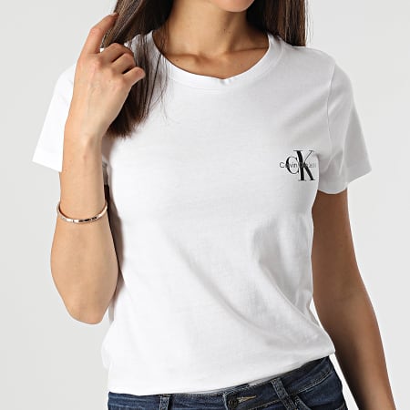 Calvin Klein - Lot De 2 Tee Shirts Slim Femme 9734 Blanc Beige