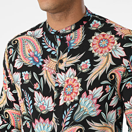 Uniplay - Camicia a maniche lunghe con colletto floreale Mao UY837 Nero