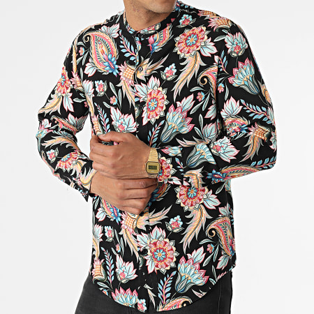 Uniplay - Camicia a maniche lunghe con colletto floreale Mao UY837 Nero