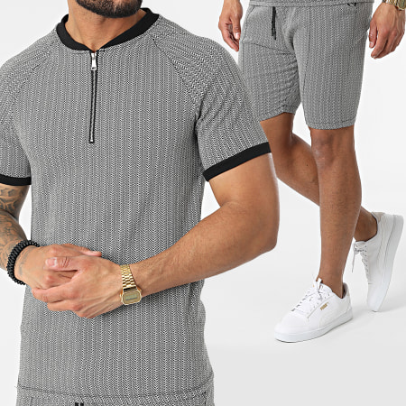 Uniplay - Set Tee Shirt Zip Neck Shorts UY834 Nero Bianco