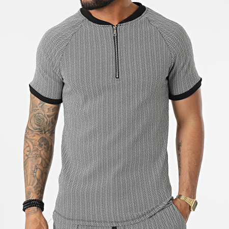 Uniplay - Conjunto de camiseta corta con cuello con cremallera UY834 Negro Blanco