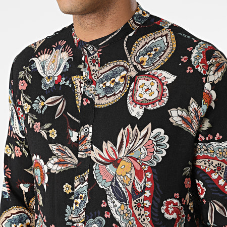 Uniplay - Camicia a maniche lunghe con colletto floreale Mao UY843 Nero