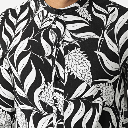 Uniplay - Camisa Manga Larga Floral Cuello Mao UY845 Negro Blanco