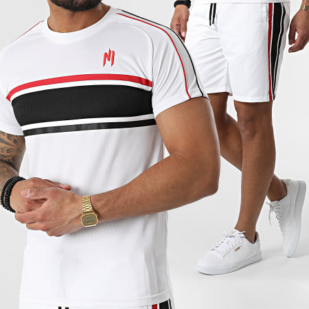 NI by Ninho Ensemble Tee Shirt Short Jogging Diamond Blanc Rouge